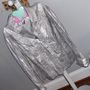 Chico's Shimmering Silver Textured Jacket Sz 2